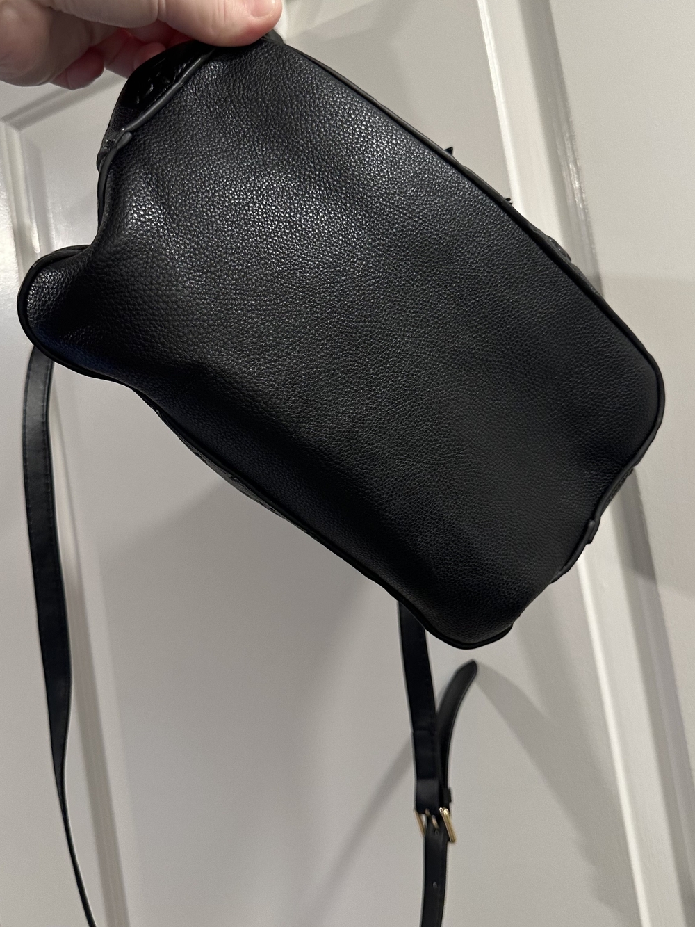 Black Leather Embossed Bucket Bag in Black with Gold Tone - Picture 6 of 10